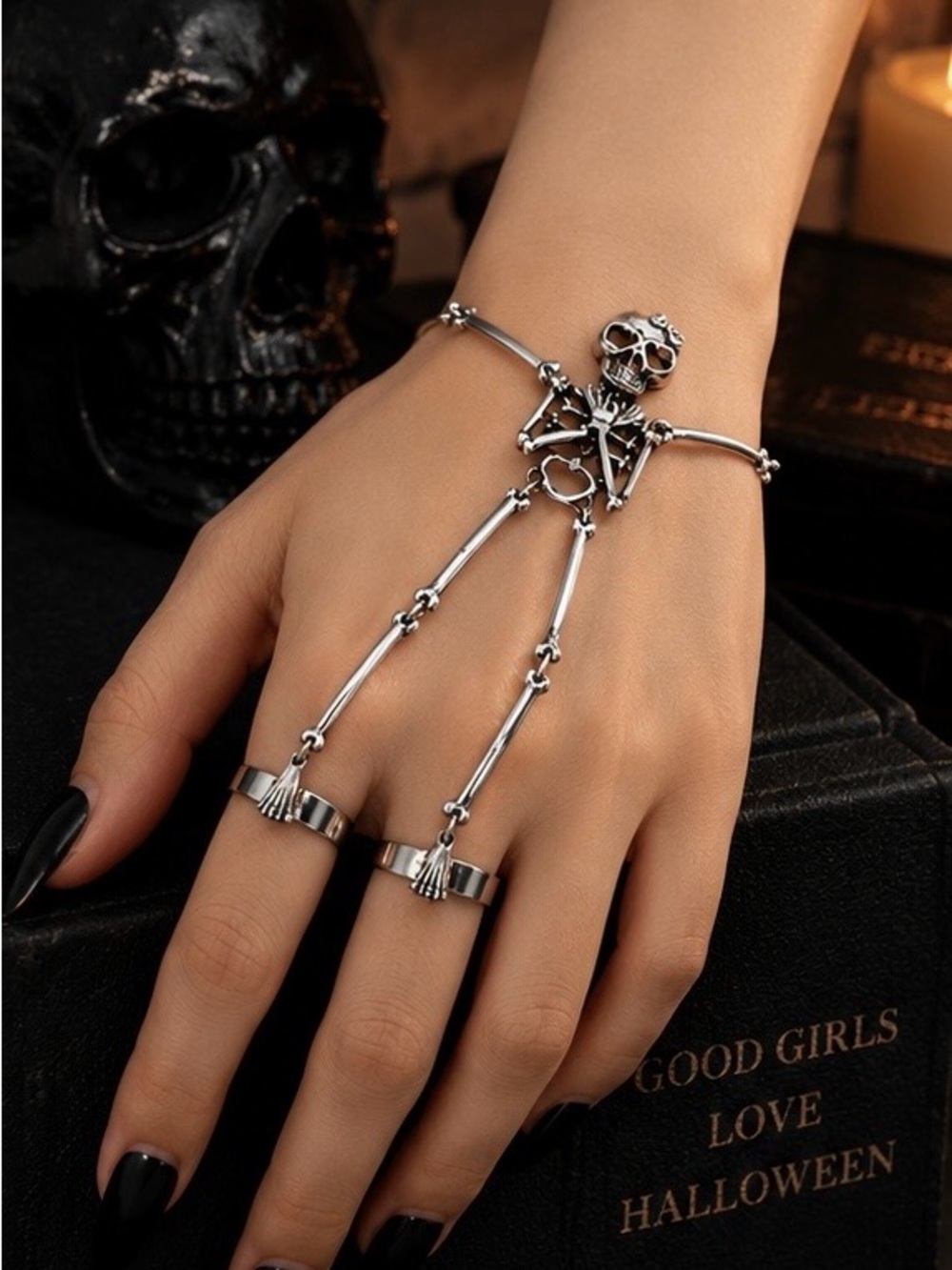 Skeleton Hand Harness Ring Silver Gothic Jewelry